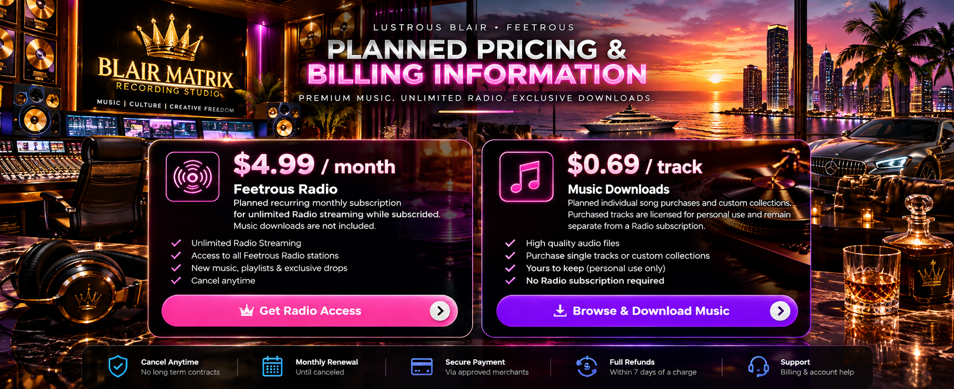 Blair Matrix planned pricing and billing information
